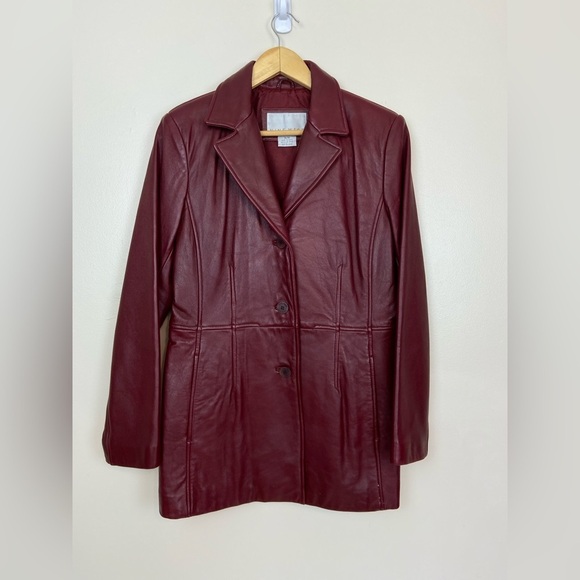 VINTAGE NINE WEST LEATHER BURGUNDY BLAZER JACKET - Picture 1 of 10
